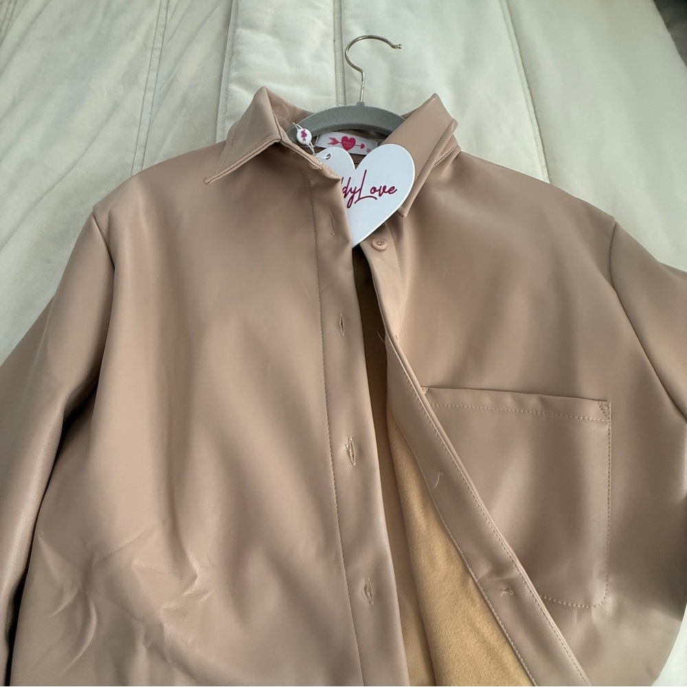Tan Faux Leather Button-Up jacket - Picture 2 of 8